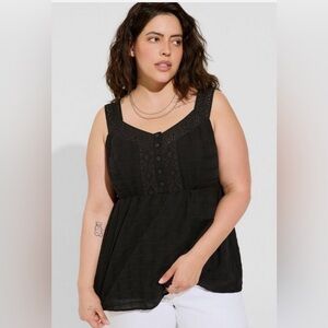 NWT- TORRID Babydoll Cotton Window Pane Button Front tank top